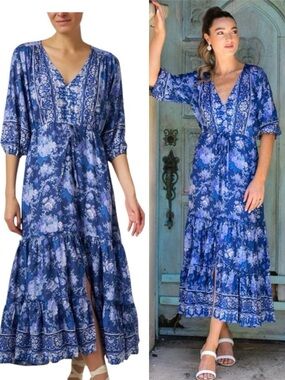 NEW Walker & Wade Carrie English Blue Floral Printed Midi Dress NWT.  G9
